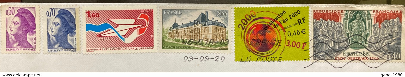 FRANCE 2020, BUILDING ,ARCHITECTURE,QUEEN NEW YEAR MILLENNIUM,KING PALACE ,6 STAMPS USED COVER TO INDIA - Briefe U. Dokumente