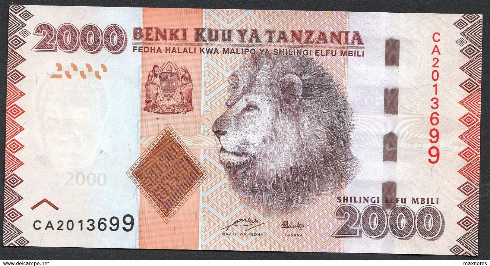 TANZANIA : 2000 Shilingi - P42 - 2010 - UNC - Tanzania