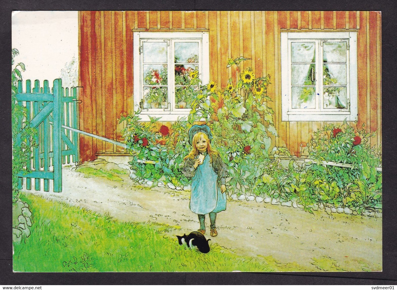 Sweden: Picture Postcard To Germany, 1992, 1 Stamp, Fish, Priority Label, Card: Painting Girl With Cat (minor Crease) - Briefe U. Dokumente