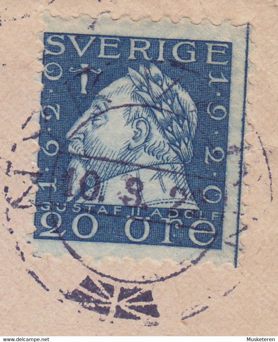 Sweden NYKVARN 1922? Cover Brief KARLSTAD 20 Öre Gustav Adolf 4-Sided Perf. Stamp ERROR Variety 'Misplaced Print' - Plaatfouten En Curiosa