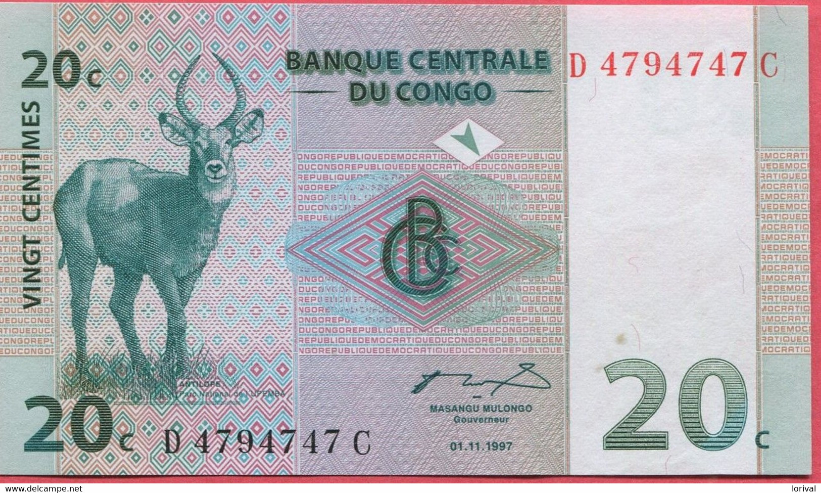 20 Centimes 01/11/97 Neuf 2 Euros - Republiek Congo (Congo-Brazzaville)