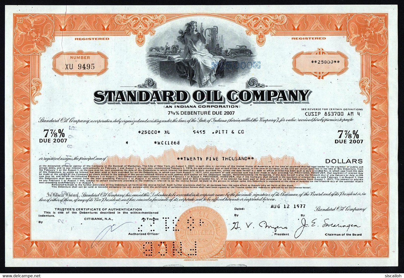 Indiana, USA: Standard Oil Company - $ 25,000 Debenture - Aardolie