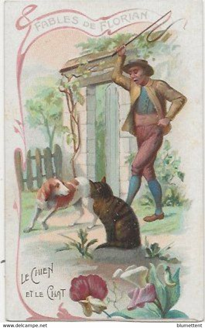 Chromo Aiguebelle Les Fables De Florian 6.5 X 10.5 - Le Chien Et Le Chat - Aiguebelle