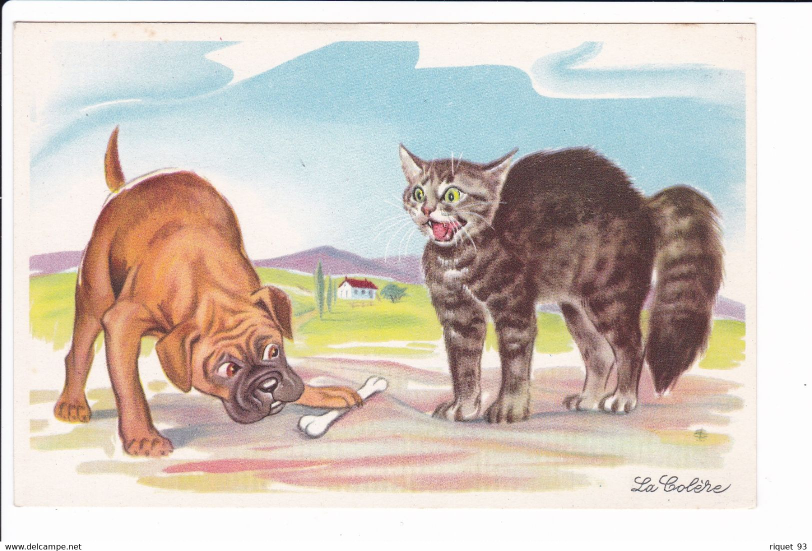 Lot 2 Cp - Illustration Animalière Chien Et Chats De :  La Colère - La Curiosité - Contemporanea (a Partire Dal 1950)