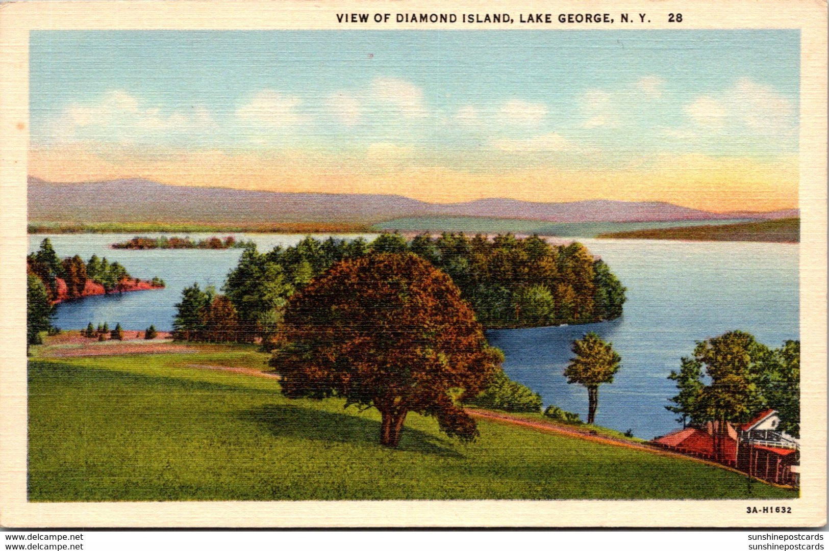 New York Lake George View Of Diamond Island Curteich - Lake George