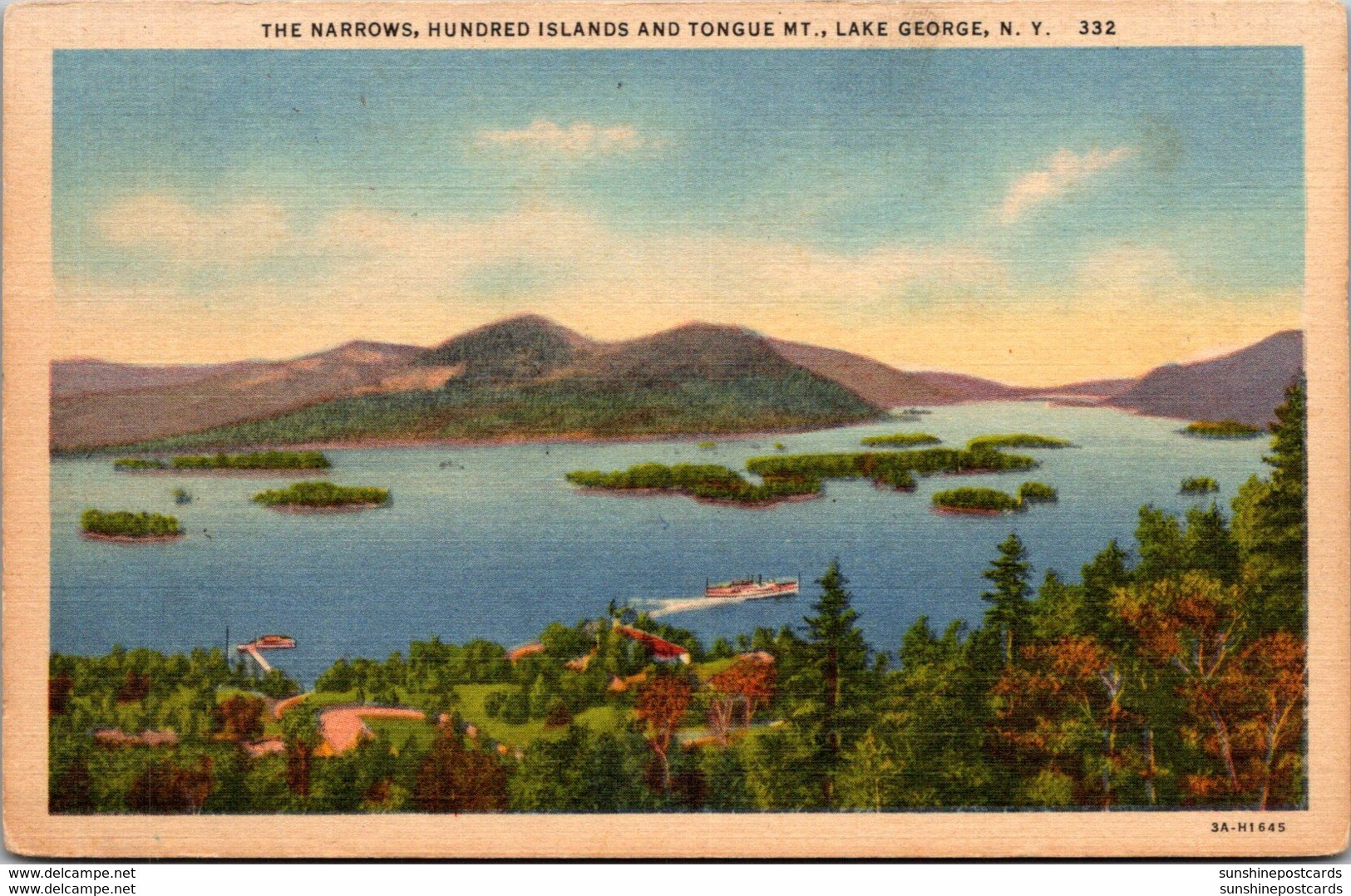 New York Lake George The Narrows Hundred Islands And Tongue Mountain 1940 Curteich - Lake George