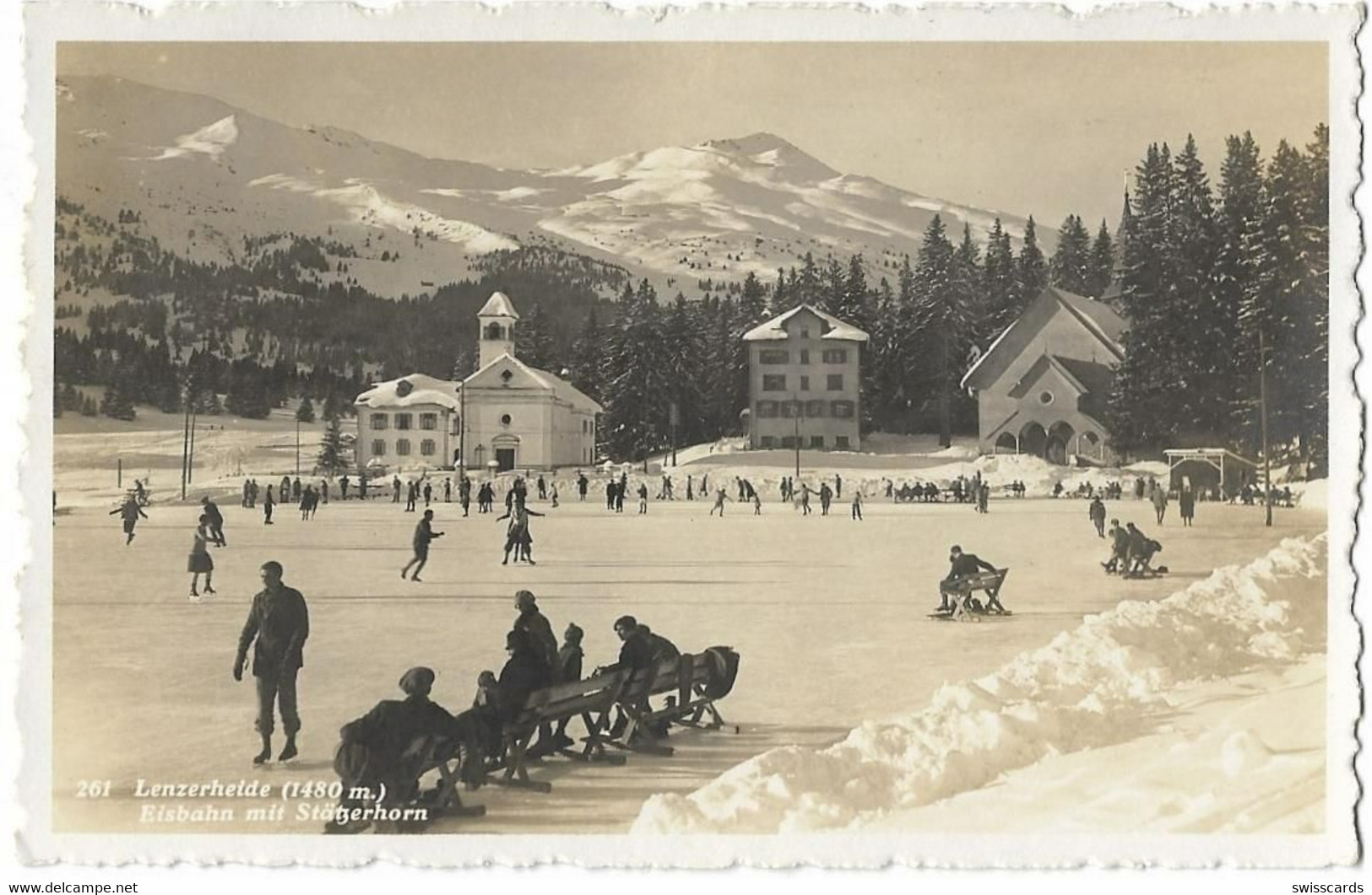 LENZERHEIDE: Eisbahn Belebt, Foto-AK 1930 - Lantsch/Lenz