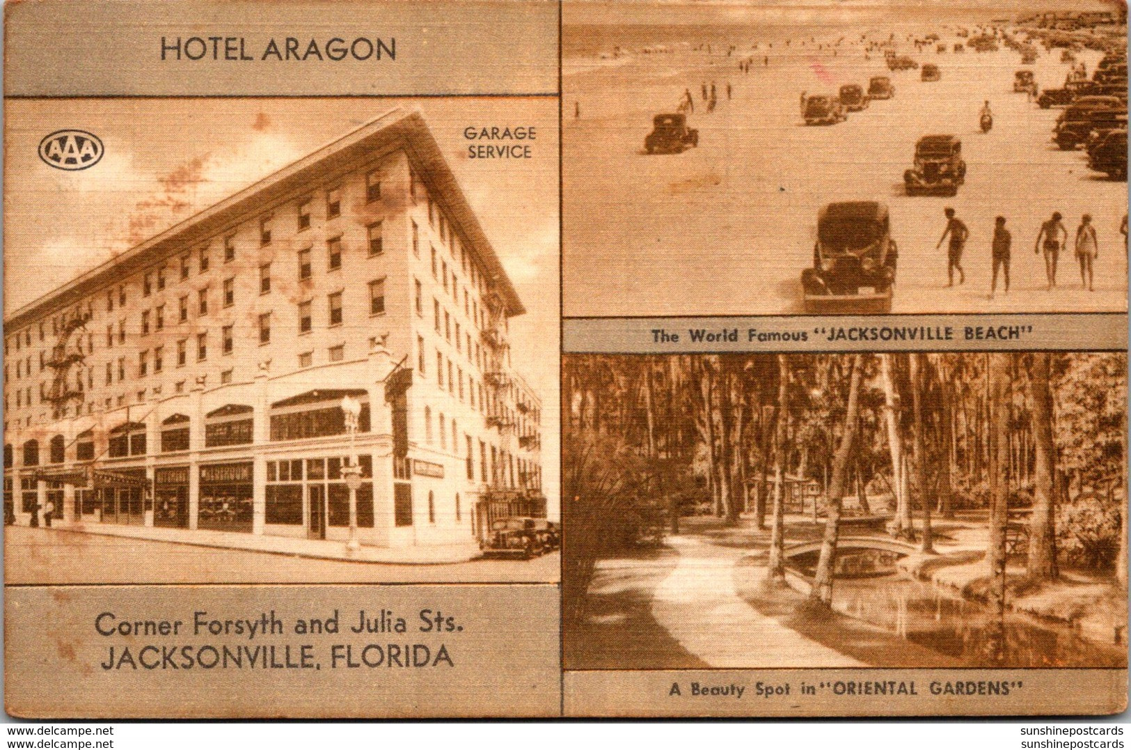 Florida Jacksonville Hotel Aragon Showing Oriental Gardens & Jacksonville Beach 1947 - Jacksonville