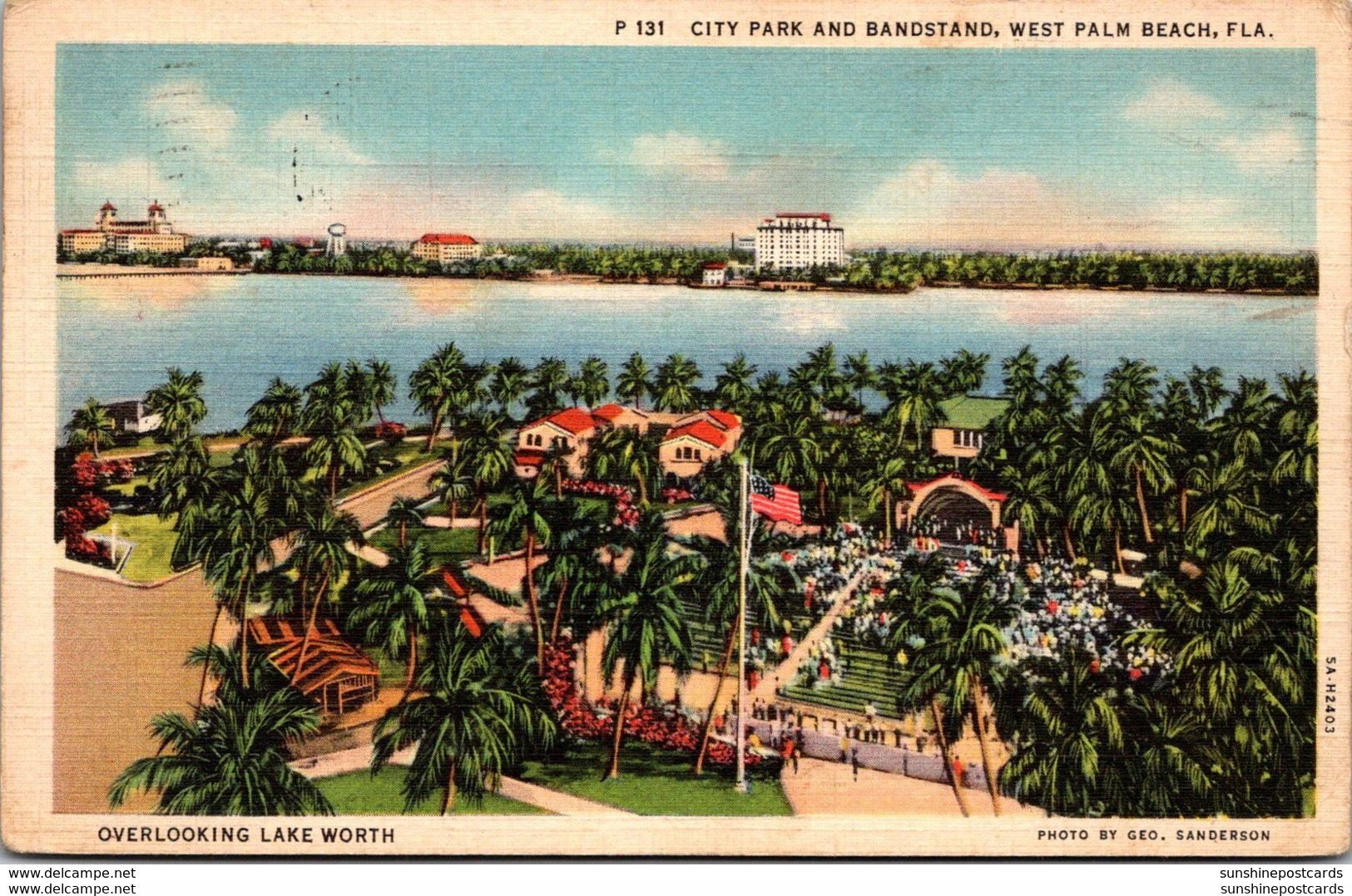 Florida West Palm Beach City Park And Bandstand 1937 Curteich - West Palm Beach