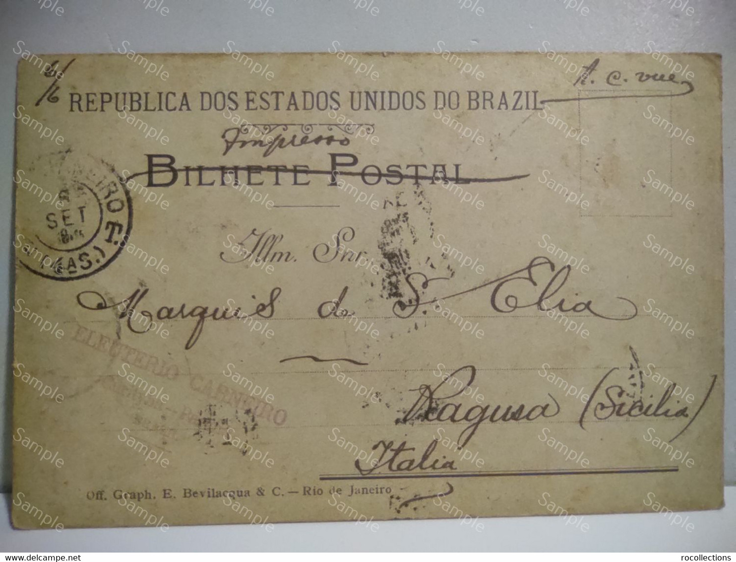 Brasil Curytiba CURITIBA Hospital De Caridade 1904. Ed. Bevilacqua - Rio De Janeiro. Stamp ELEUTERIO CARNEIRO Curityba. - Curitiba