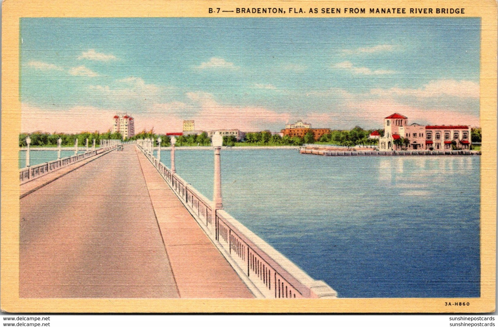 Florida Bradenton As Seen From Manatee River Bridge 1943 Curteich - Bradenton