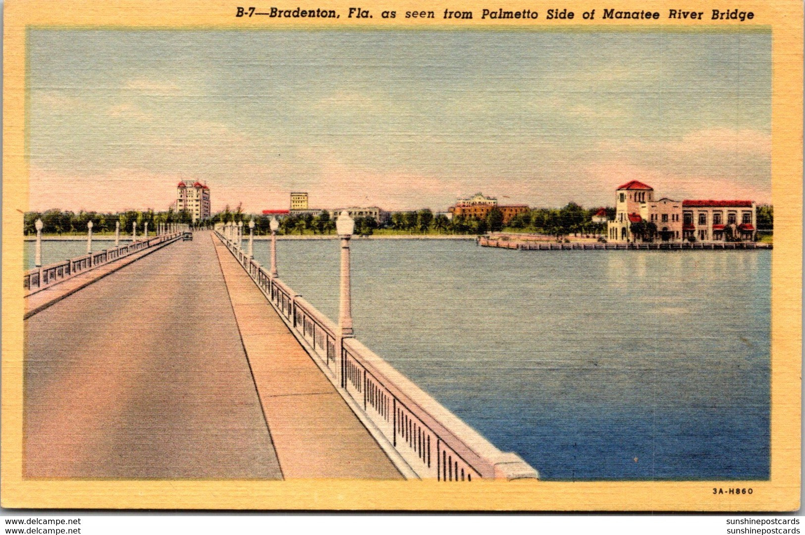 Florida Bradenton Seen From Palmetto Side Of Manatee River Bridge 1951 Curteich - Bradenton