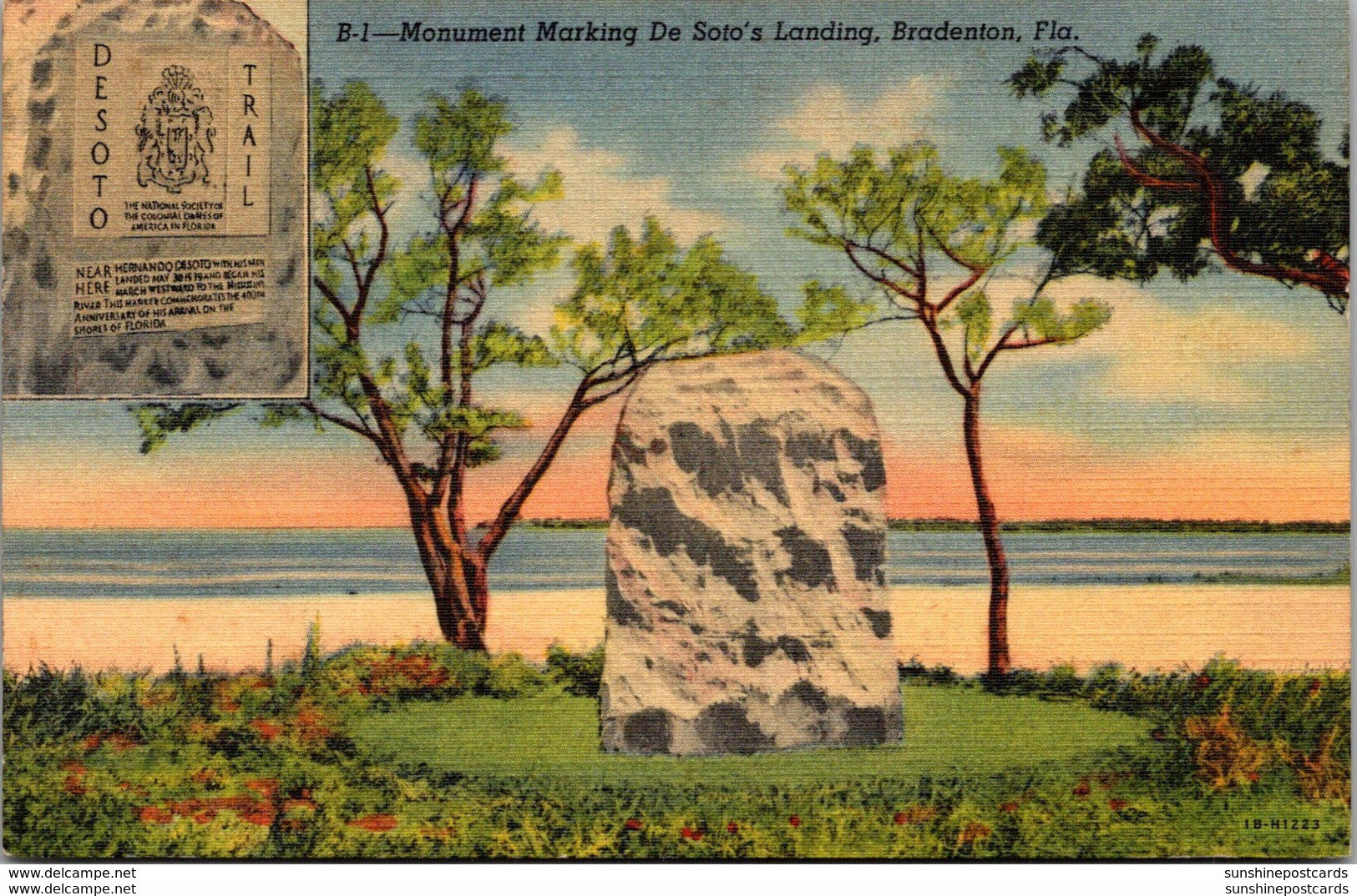 Florida Bradenton Monument Marking De Soto's Landing 1943 Curteich - Bradenton