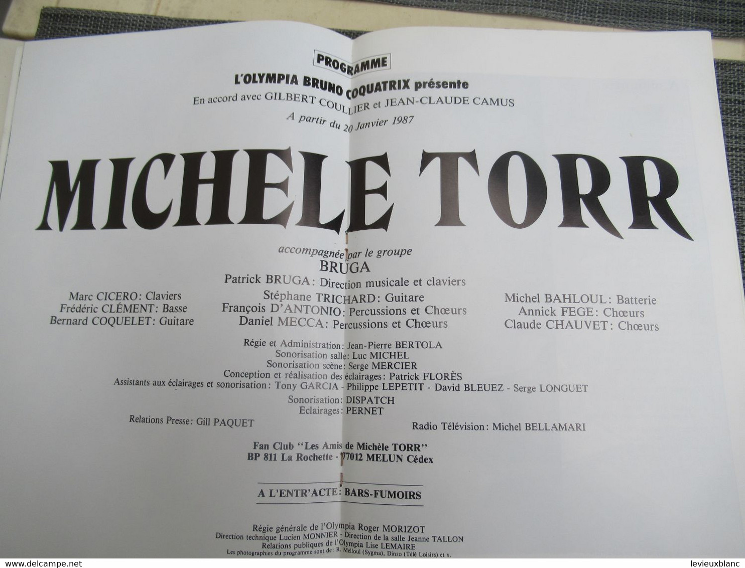 Plaquette de présentation de Tournée/Michelle TORR/" A l'Olympia "/ Bruno Coquatrix /1987        PROG306