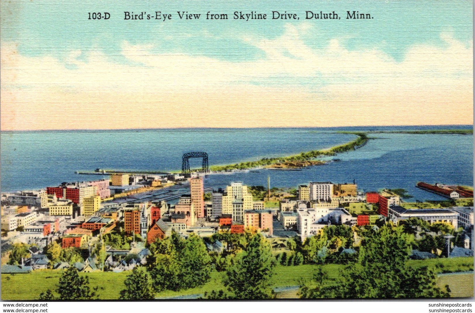 Minnesota Duluth Birds Eye View From Skyline Drive 1945 Curteich - Duluth