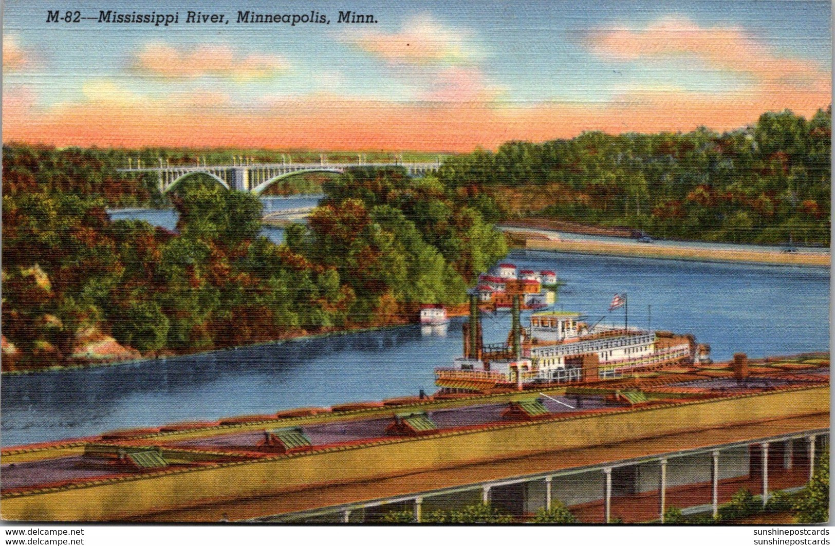 Minnesota Minneapolis Scene On Mississippi River Curteich - Minneapolis