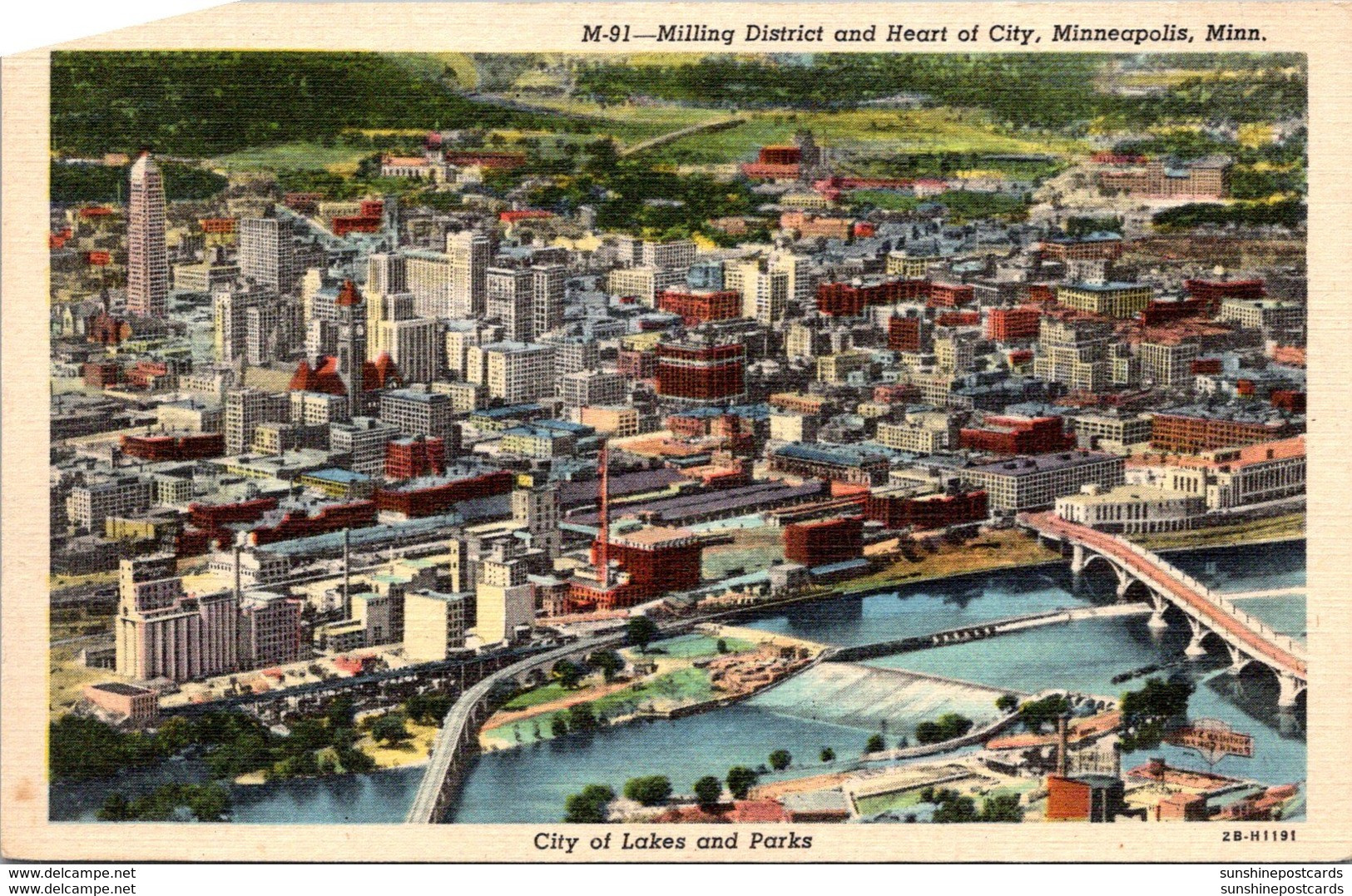 Minnesota Minneapolis Aerial View Milling District And Heart Of City Curteich - Minneapolis