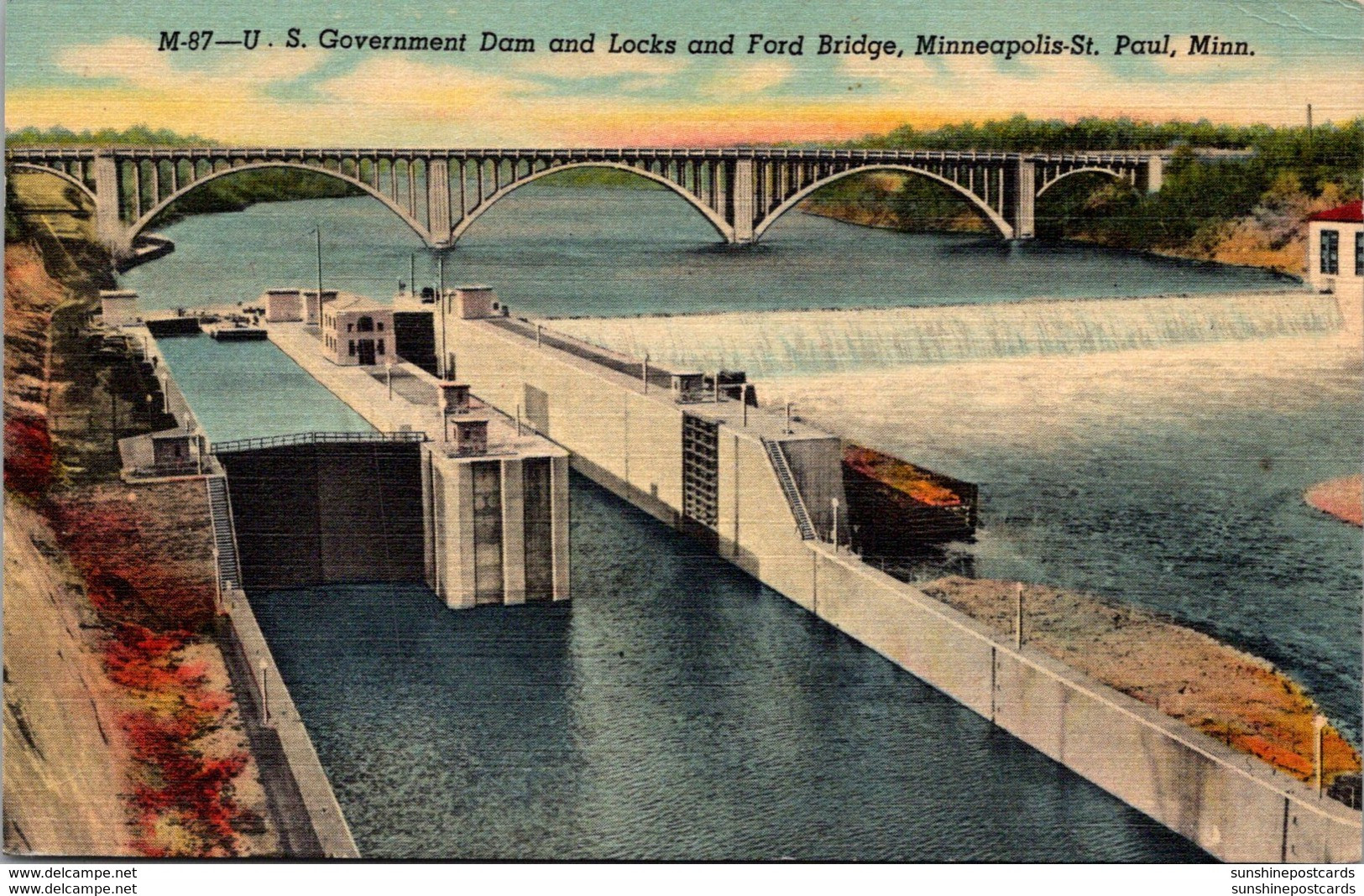 Minnesota Minneapolis U S Government Dam And Locks And Ford Bridge Curteich - Minneapolis