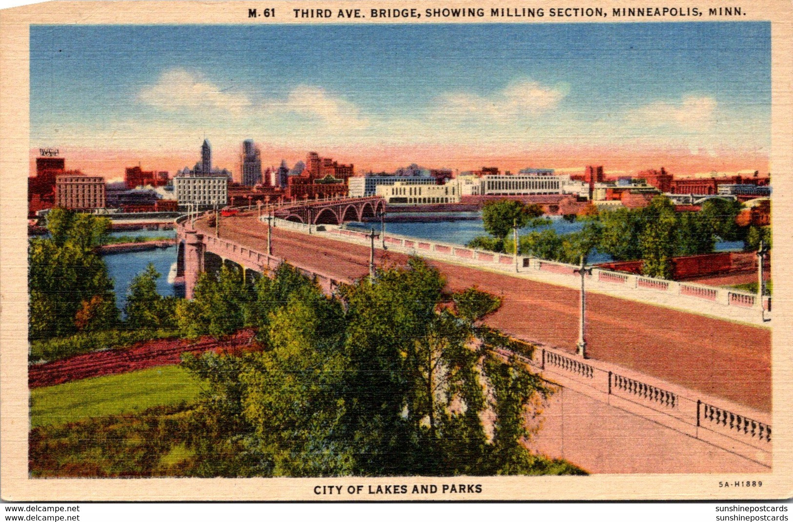 Minnesota Minneapolis Third Avenue Bridge Showing Milling Section 1944 Curteich - Minneapolis