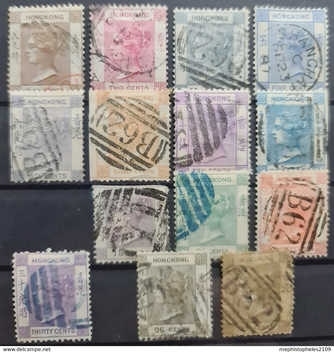 HONGKONG 1863-80 - Canceled - Sc# 8-15, 17 (damaged), 18-20, 23 (damaged), 24 - Oblitérés