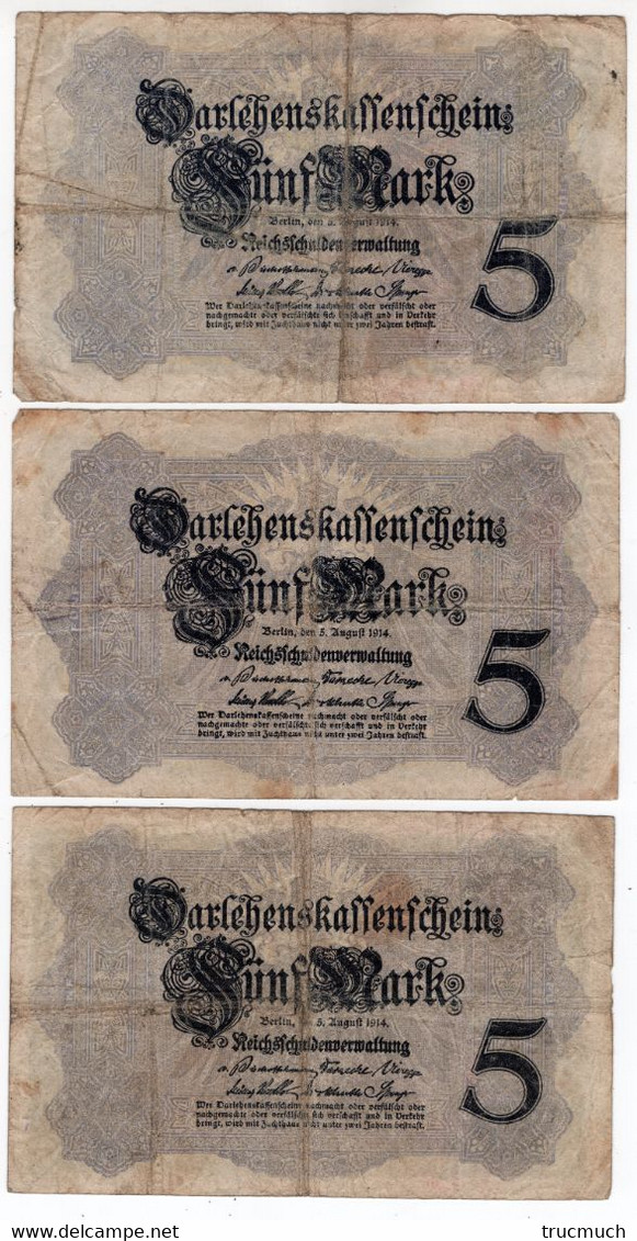 48 - ALLEMAGNE - 5 Mark - 05.08.1914   *3 Billets* - 5 Mark