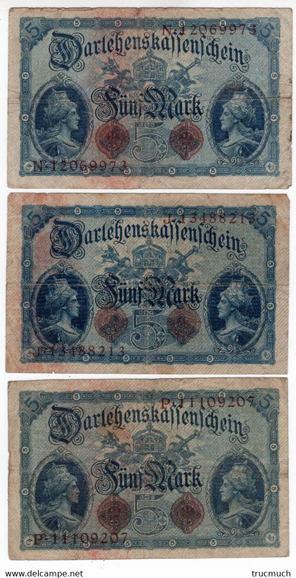 48 - ALLEMAGNE - 5 Mark - 05.08.1914   *3 Billets* - 5 Mark