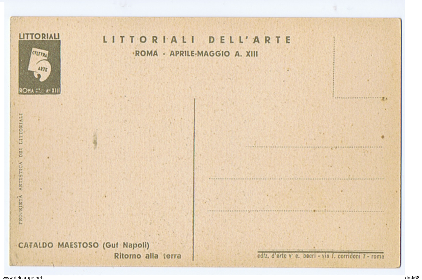 ROMA LITTORIALI DELL'ARTE - FUTURISMO - CATALDO MAESTOSO GUF NAPOLI - RITORNO ALLA TERRA  - 1935 (10396) - Expositions