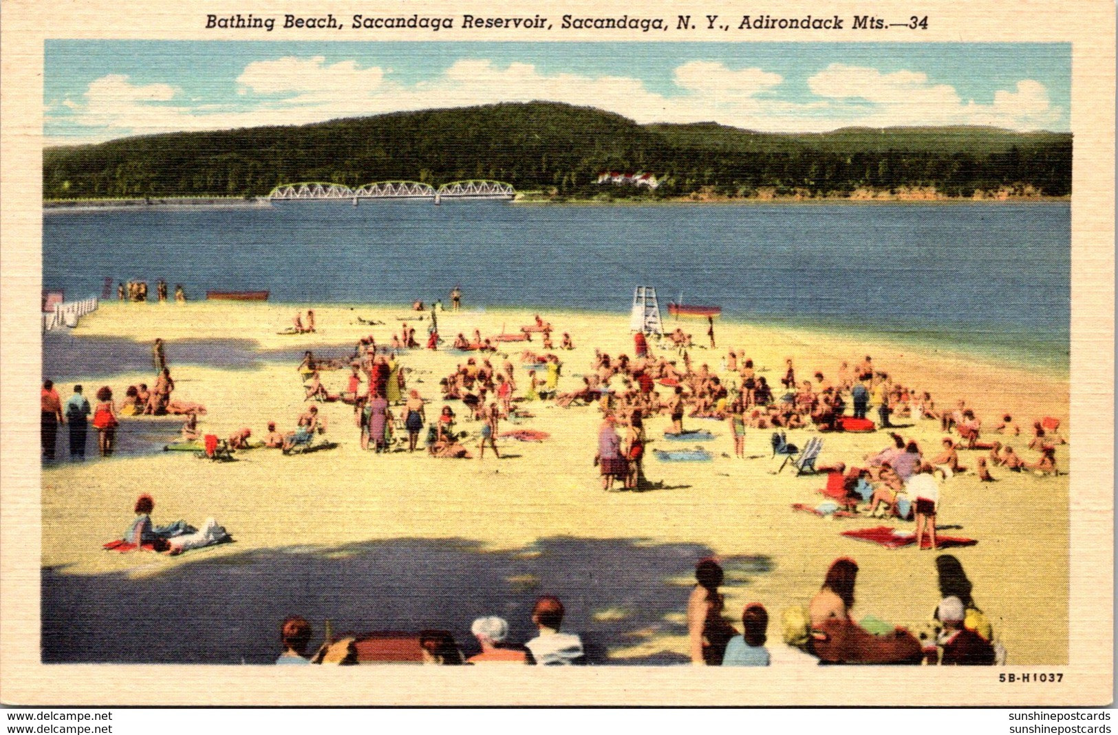 New York Adirondacks Sacandaga Bathing Beach Sacandaga Reservoir Curteich - Adirondack