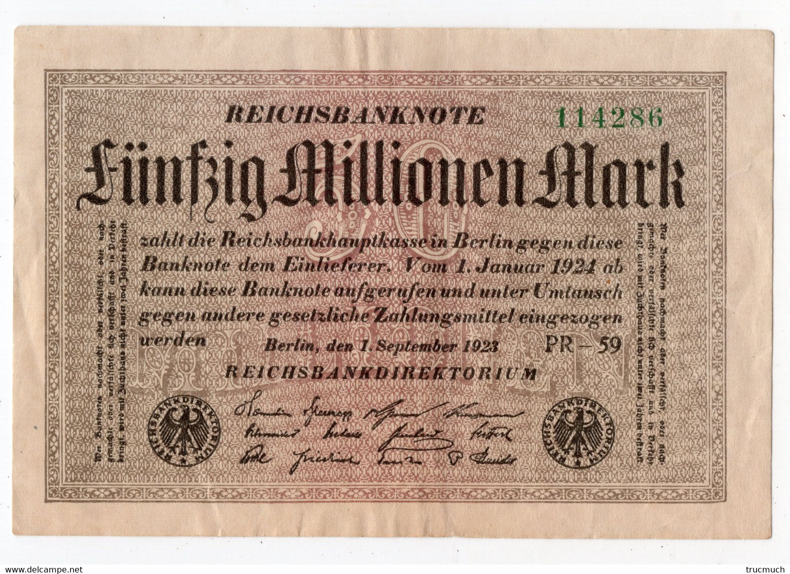 52 - ALLEMAGNE - 50 Millionen Mark - 01.09.1923 - 50 Millionen Mark