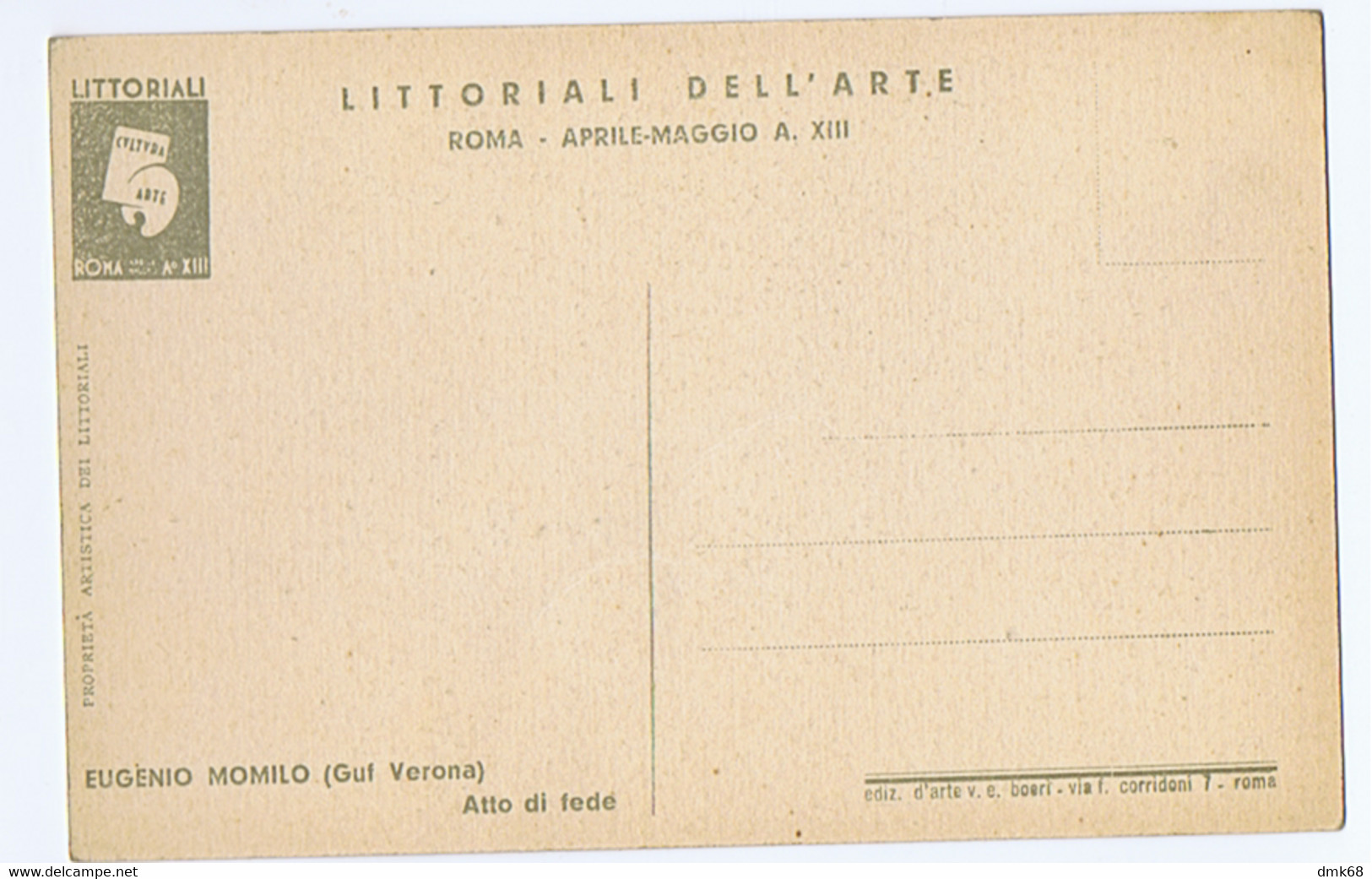 ROMA LITTORIALI DELL'ARTE - FUTURISMO - EUGENIO MOMILO GUF VERONA - ATTO DI FEDE - 1935 (10400) - Exhibitions