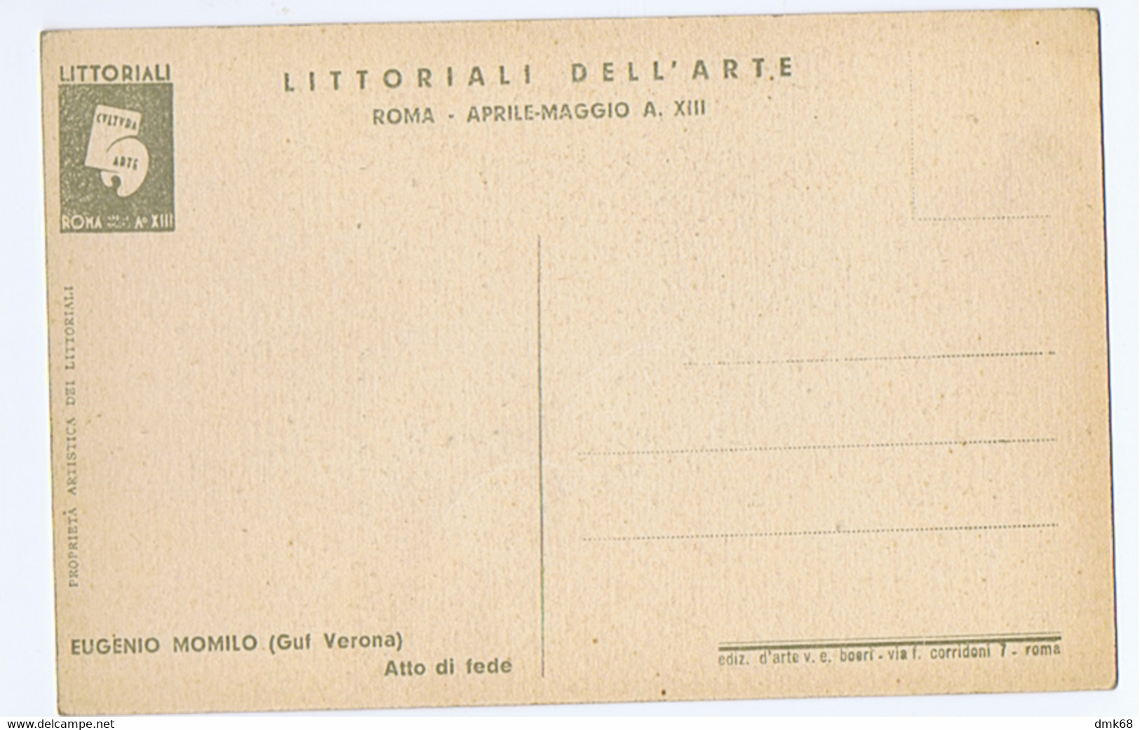 ROMA LITTORIALI DELL'ARTE - FUTURISMO - EUGENIO MOMILO GUF VERONA - ATTO DI FEDE - 1935 (10400) - Mostre, Esposizioni