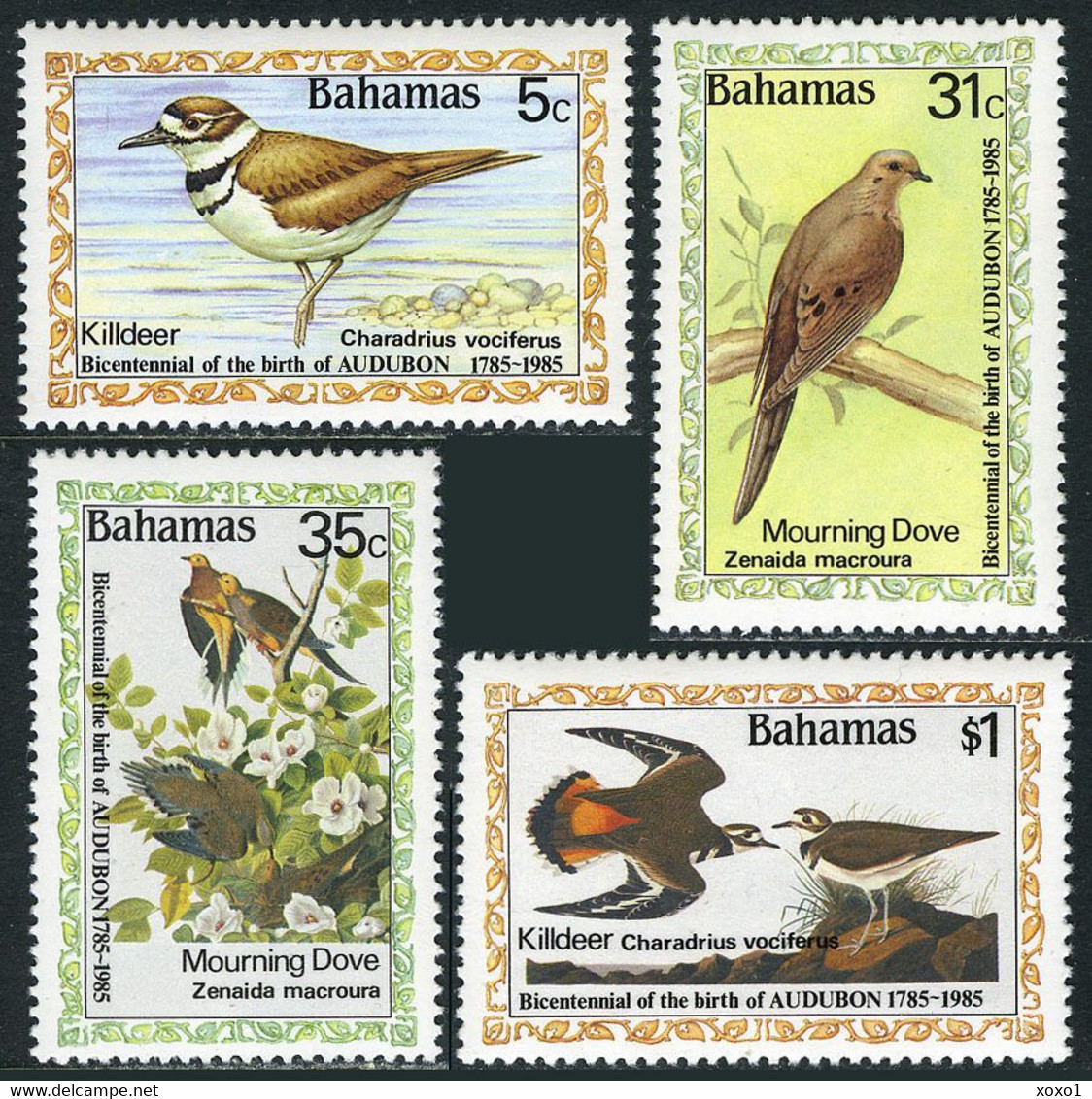 Bahamas 1985 MiNr. 590 - 593 John Audubon's Birds Killdeer, Mourning Dove, Painting, Engravings 4v MNH** 14.00 € - Engravings