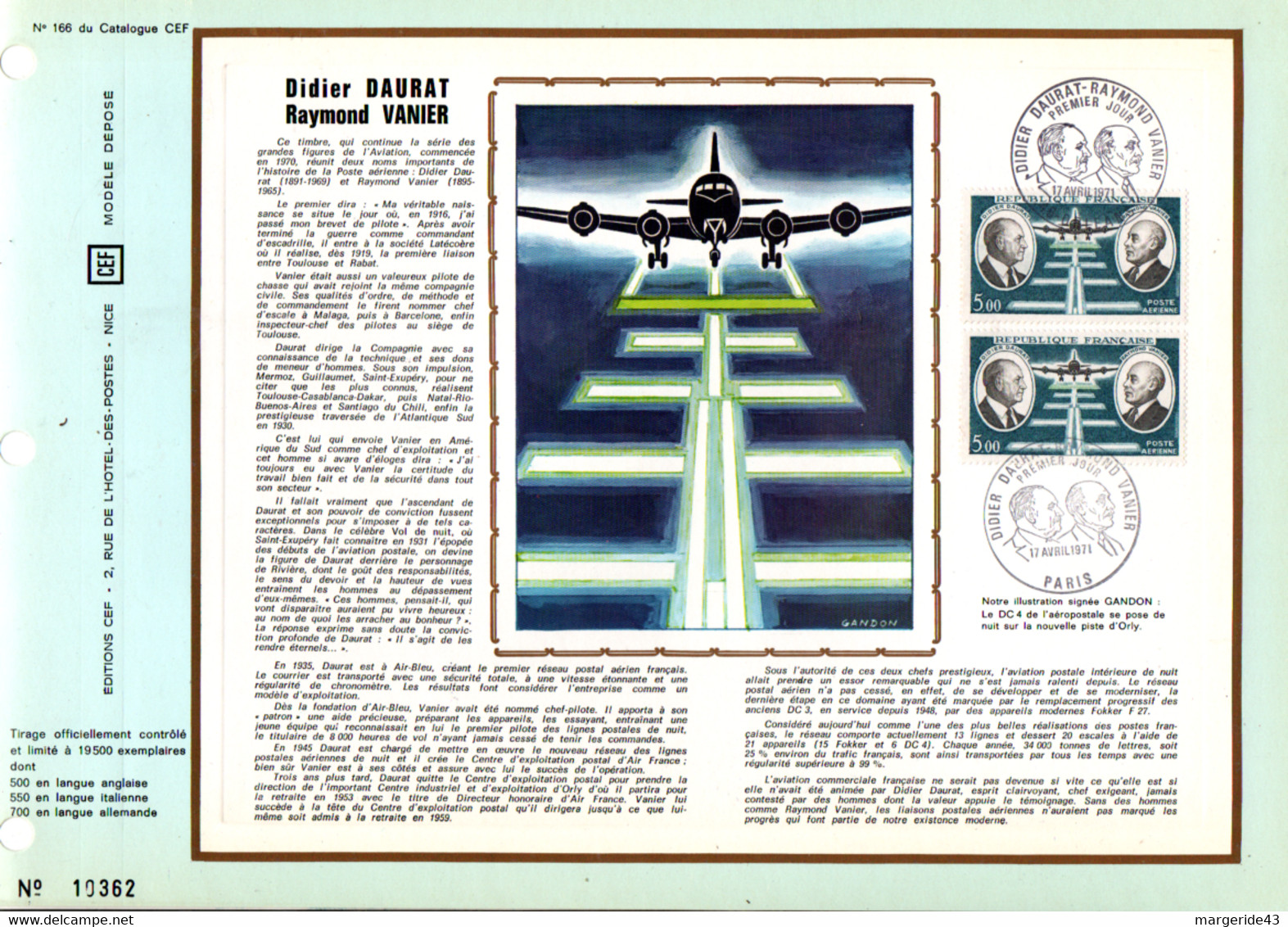 DOCUMENT FDC 1971 AVIATION DAURAT ET VANIER - 1970-1979