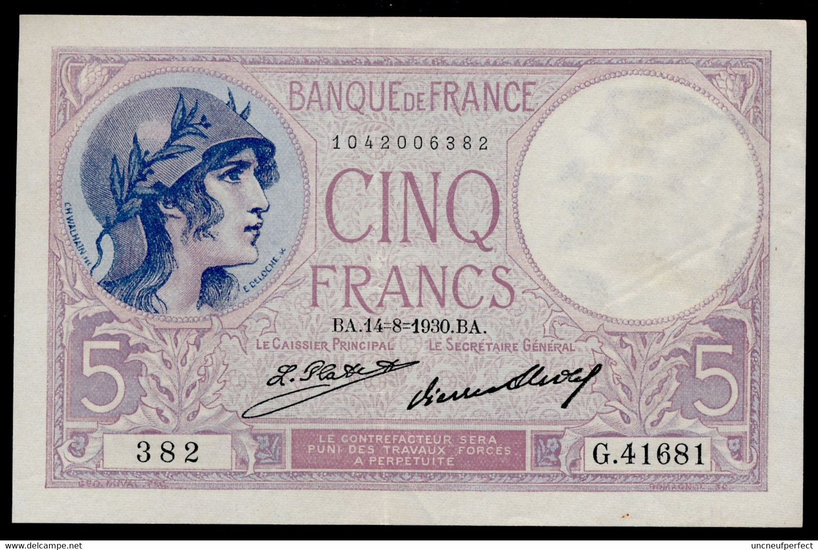 5 Francs 14.08.1930 SUP+  XF+ Fay 03-14a - 5 F 1917-1940 ''Violet''