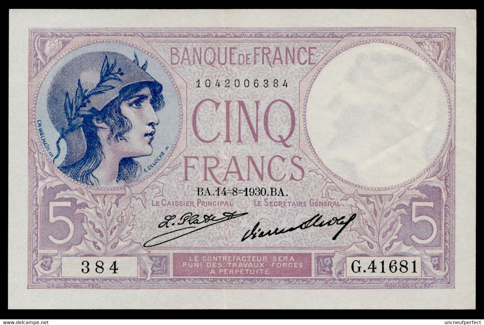 5 Francs 14.08.1930 SUP+ XF+  Fay 03-14a - 5 F 1917-1940 ''Violet''