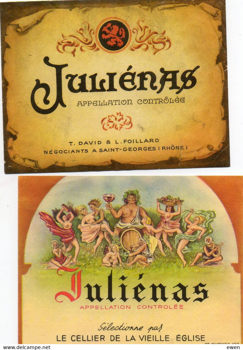 2 Etiquettes De Vin Juliénas Années 50. - Autres & Non Classés