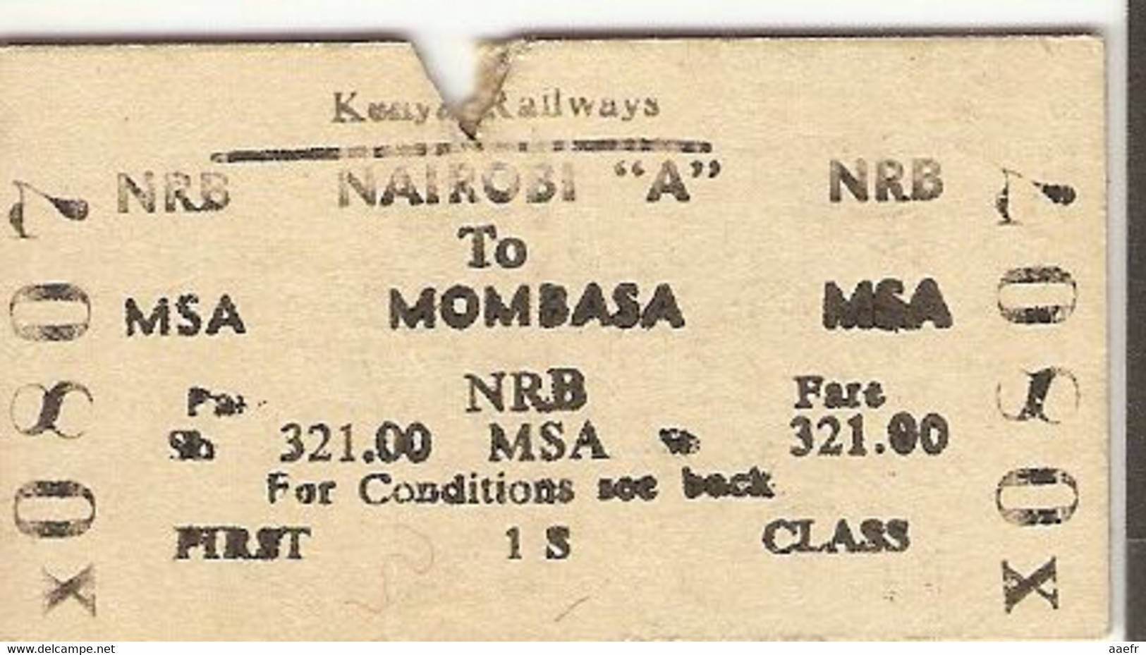 Kenya 1986 -  Kenyan Railways, Ticket De Nairobi à Mombasa , First Class - World