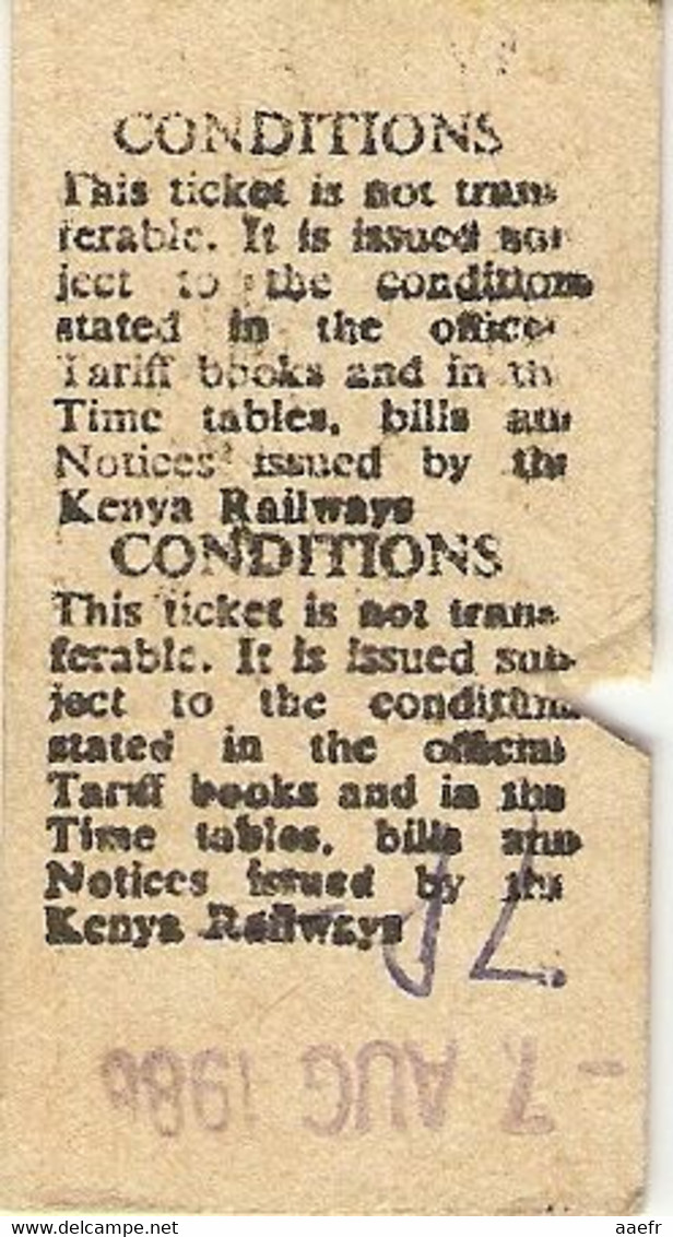 Kenya 1986 -  Kenyan Railways, Ticket De Nairobi à Mombasa , First Class - Monde