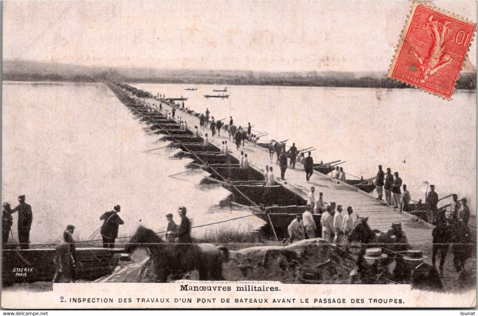 Militaire - Manoeuvres Militaires - Inspection Des Travaux D Un Pont De Bateaux Avant Le Passage Des Troupes - Manoeuvres