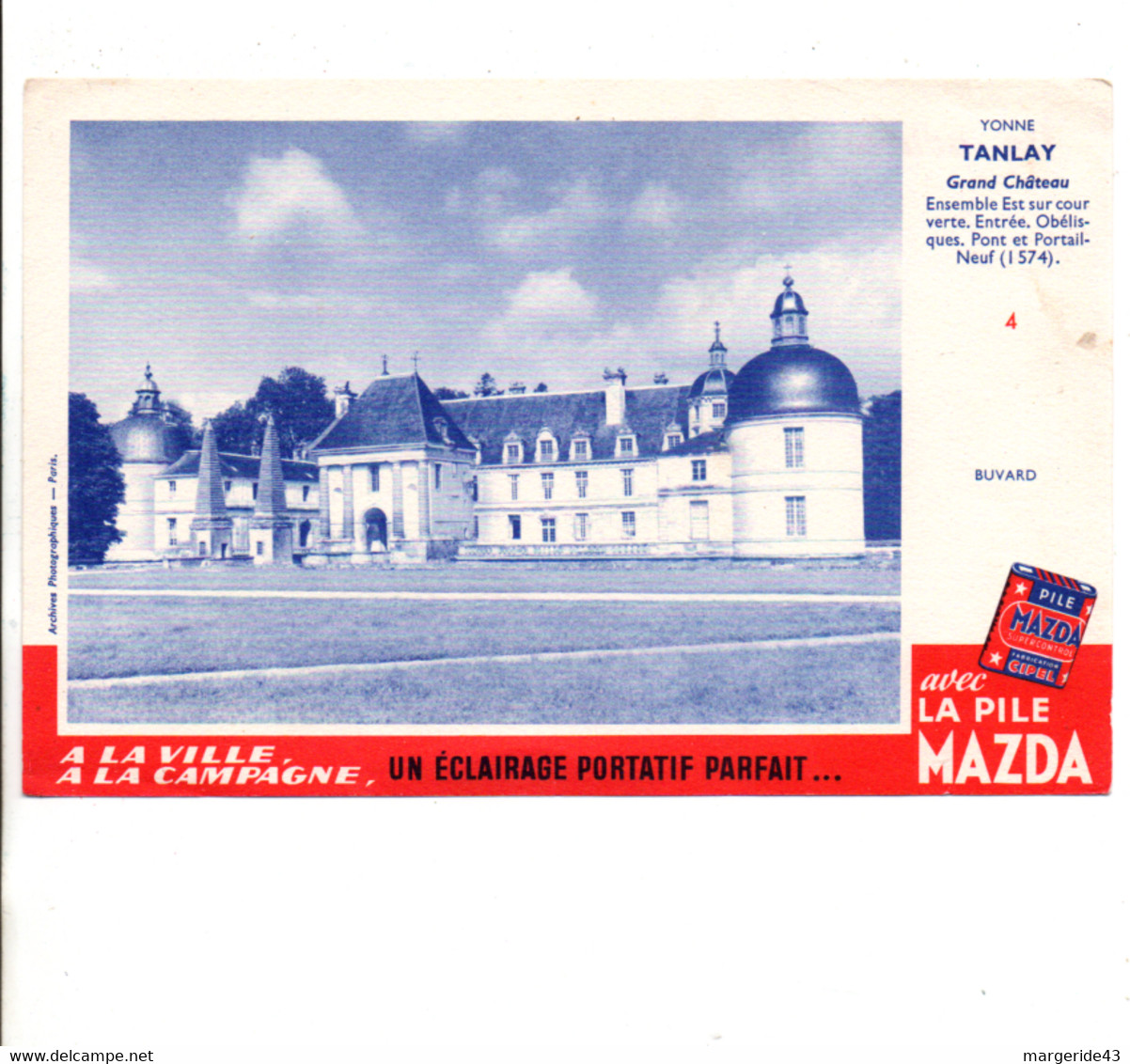 BUVARD PILE MAZDA - CHATEAU DE TANLAY YONNE - Piles