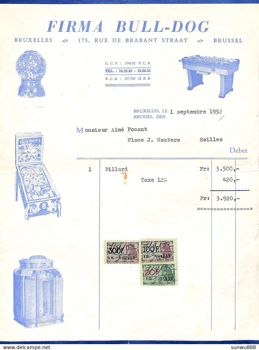 Bruxelles - Firma Bull-Dog Billard Illustrée 1952 + Timbres - 1950 - ...