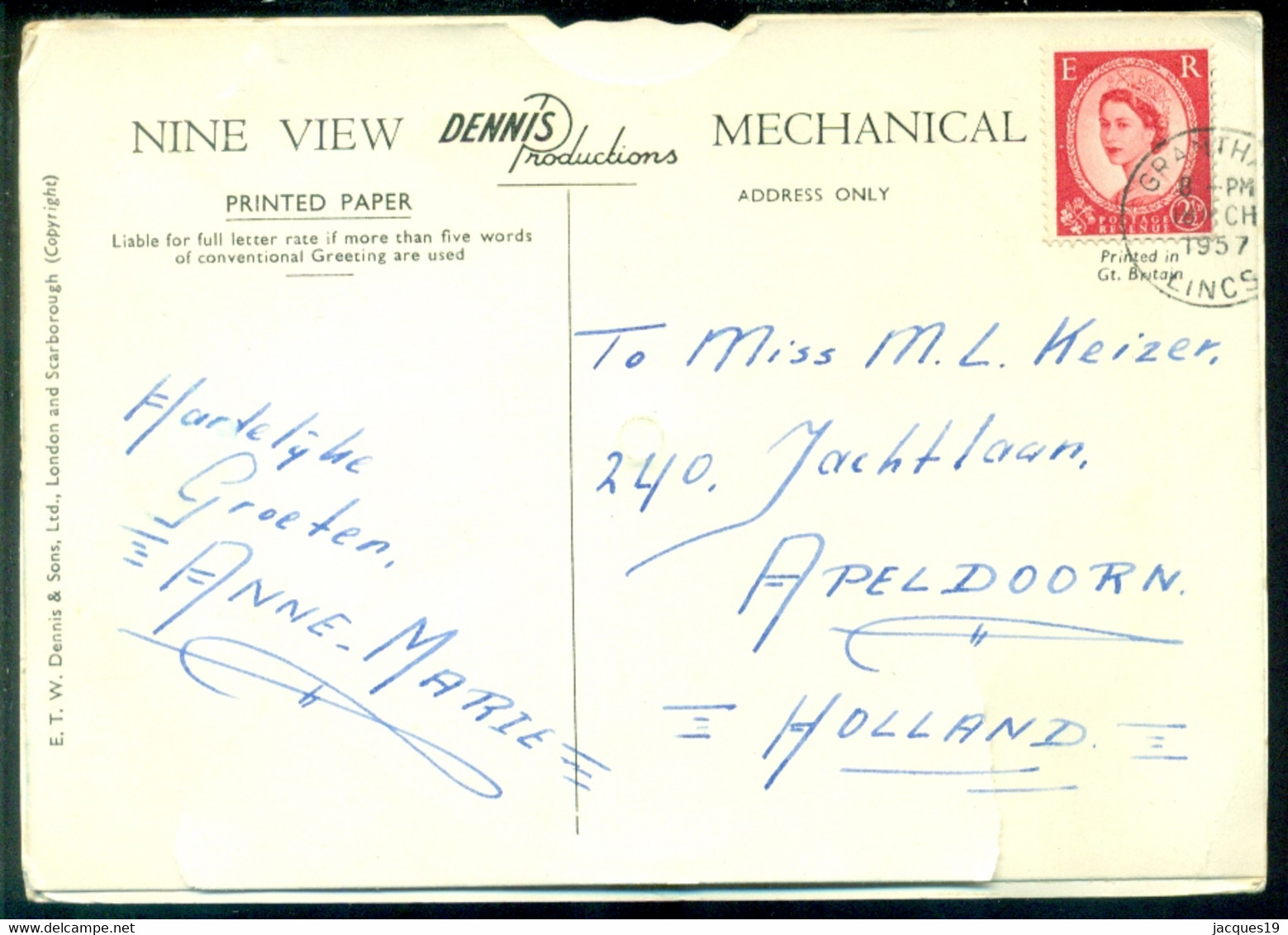 Great Britain 1957 Mechanical Postcard Nottingham With Tear - Nottingham