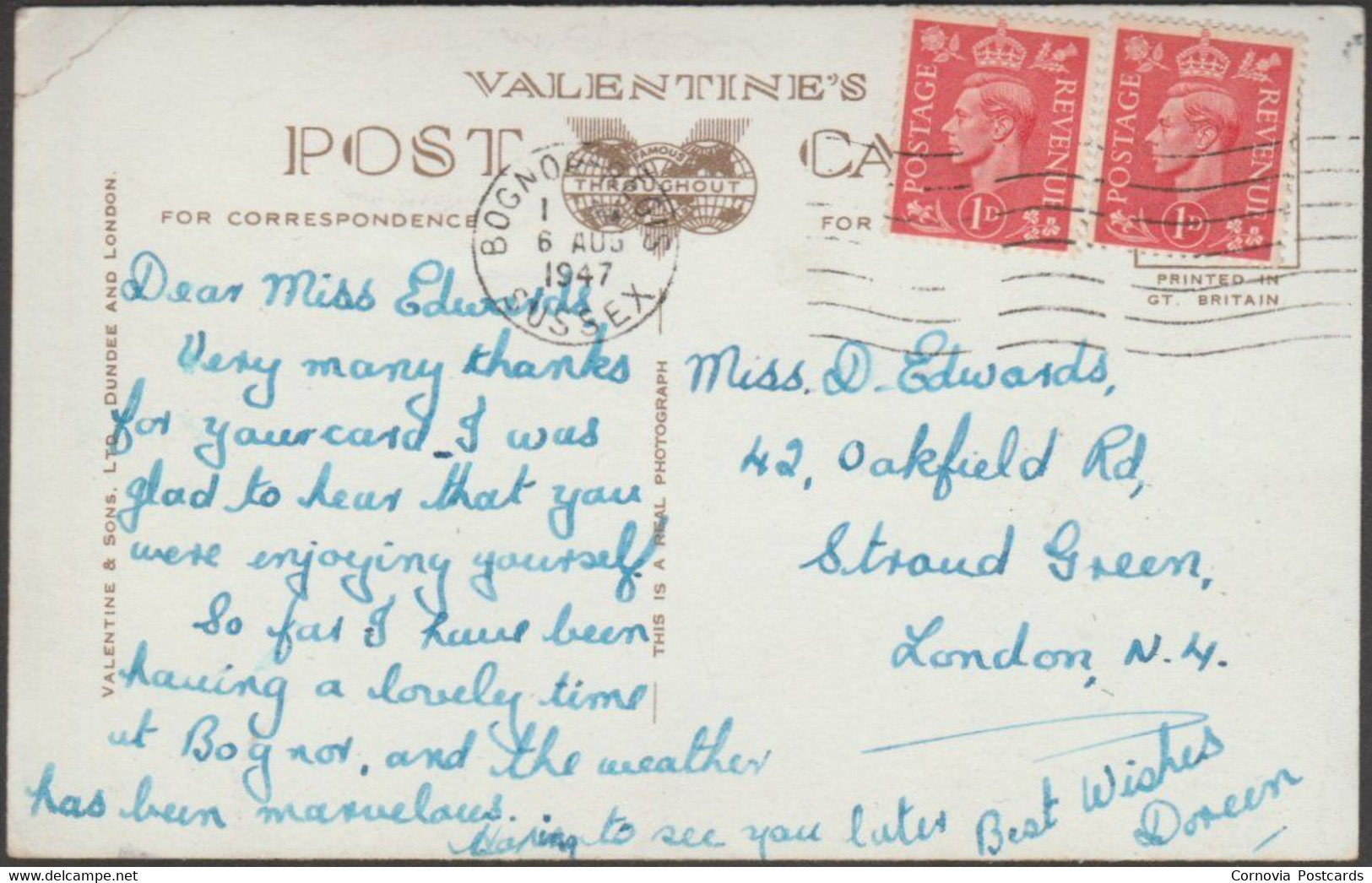 Waterloo Square, Bognor Regis, Sussex, 1947 - Valentine's RP Postcard - Bognor Regis