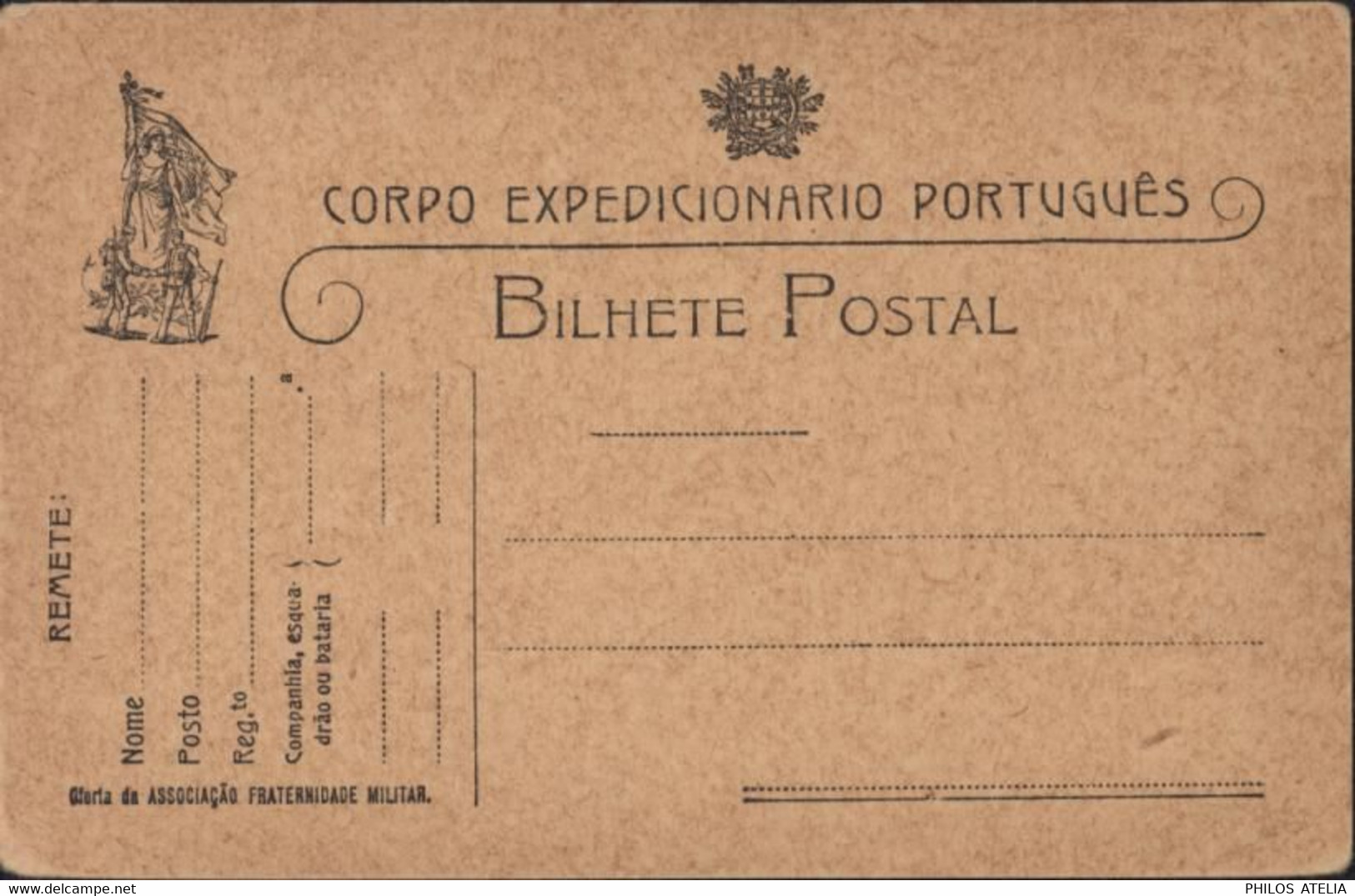 Corpo Expedicionario Português Bilhete Postal Carte En Franchise Oferta Da Associaçao Fraternidade Militar Guerre 14 18 - Neufs