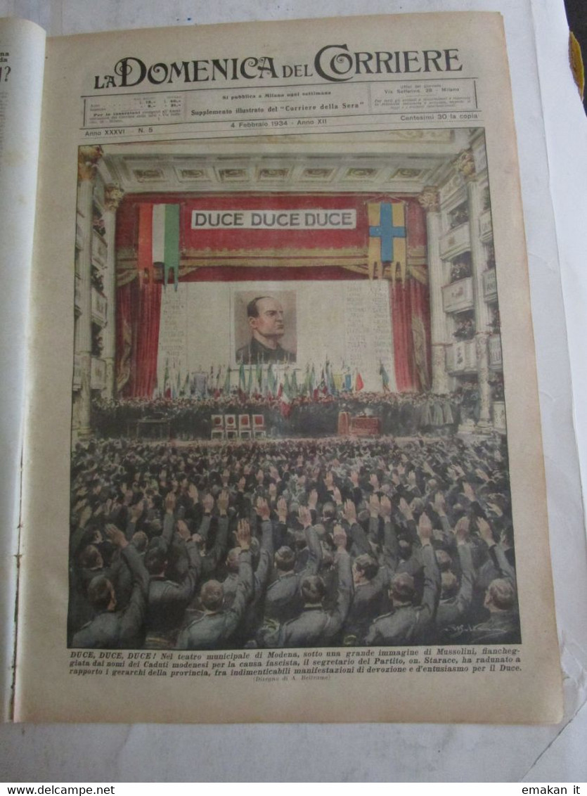 # DOMENICA DEL CORRIERE N 5 / 1934 DUCE A MODENA / CINEMA IN FONDO AL MARE / LITTORALI A CORTINA - First Editions