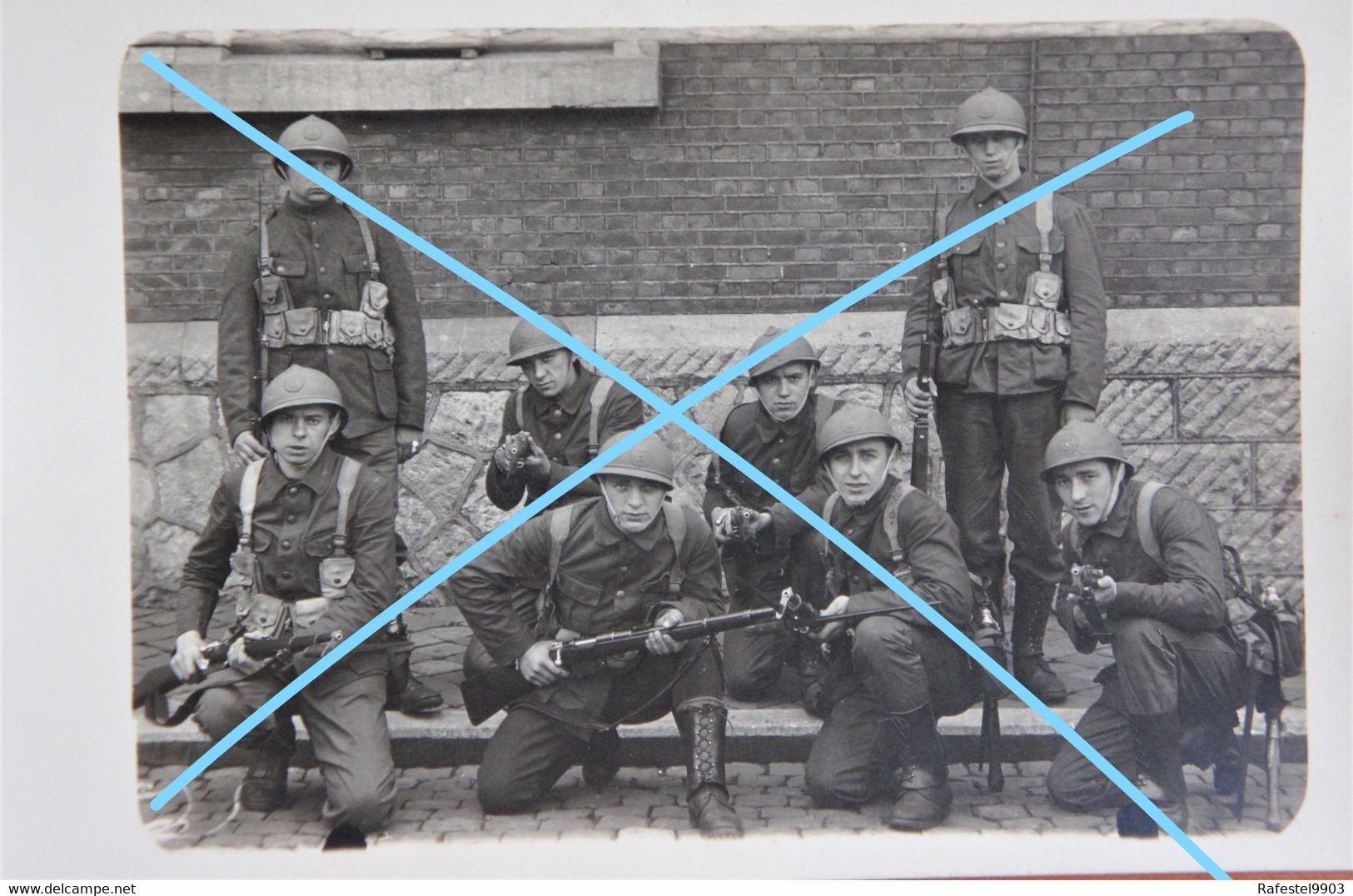 Photo ABL Soldat Infanterie Uniforme Fusil Baïonnette Cartouchières Casque Circa 1935-40 Belgische Leger Armée Belge - Guerra, Militari