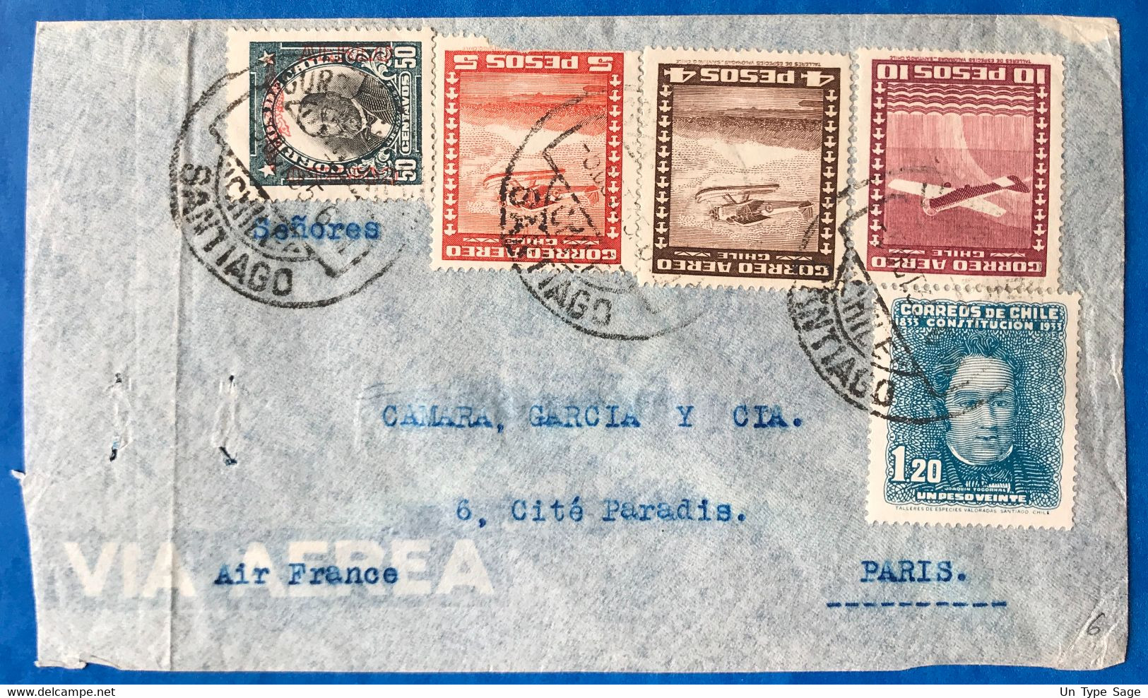 Chili, Divers Sur Enveloppe De Santiago 5.10.1935 Pour Paris - (B3464) - Chile