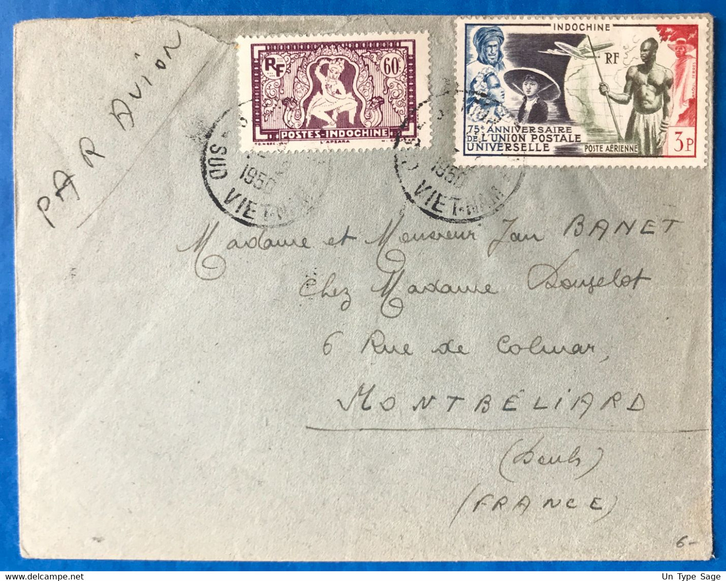 Indochine, Divers Sur Enveloppe Dont PA, De Saigon Pour La France 1950 - (B3592) - Poste Aérienne