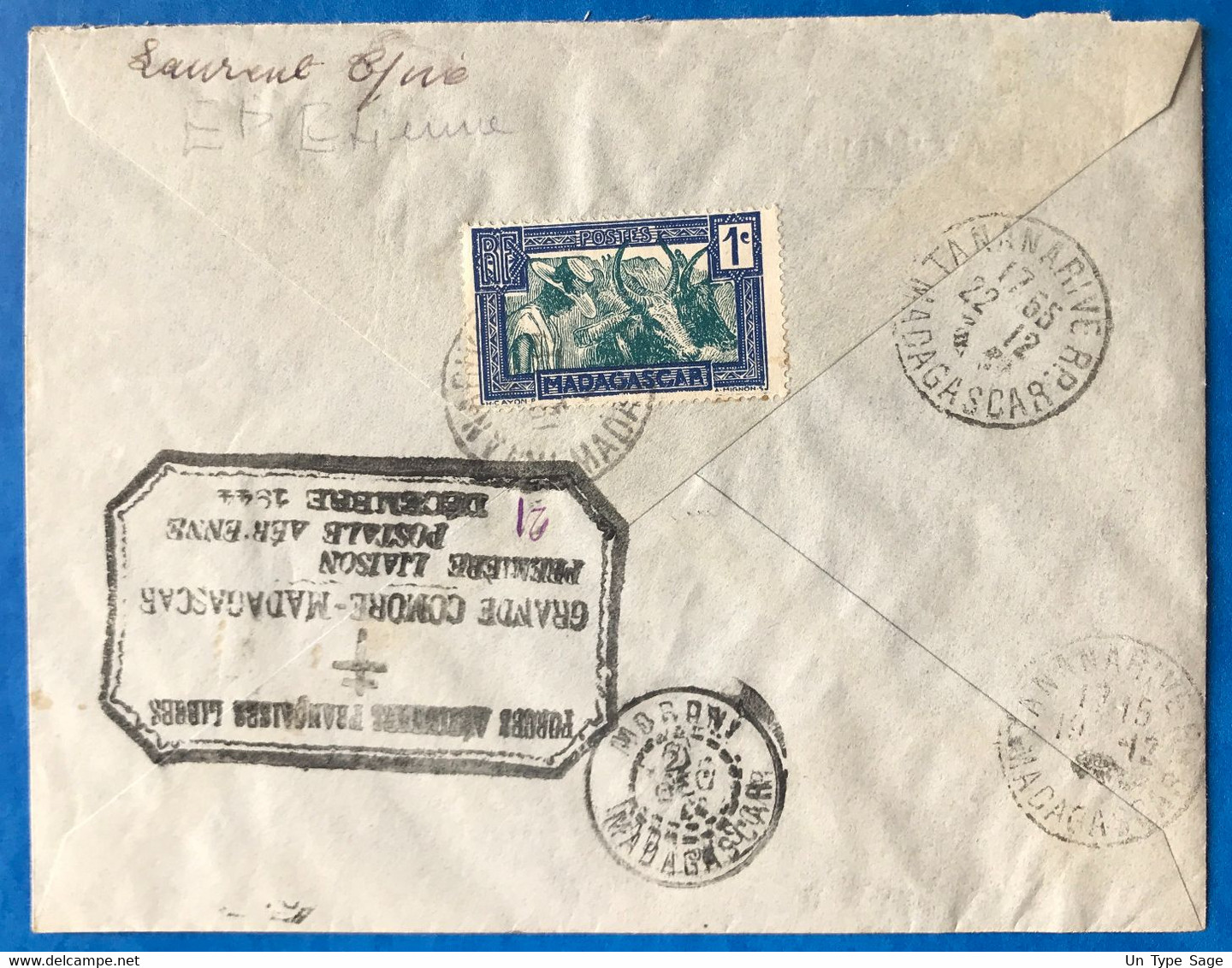 Madagascar, Griffe FORCES AERIENNES FRANCAISE LIBRES Sur Enveloppe 19.12.1944 - (B3617) - Poste Aérienne