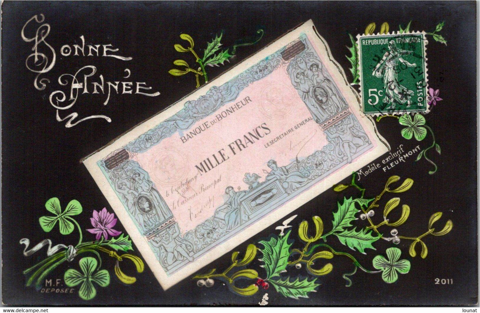 Banque Du BONHEUR - Mille Francs - Billet De Banque - Bonne Année Fleurmont Modèle Exclusif - Monnaies - Monnaies (représentations)